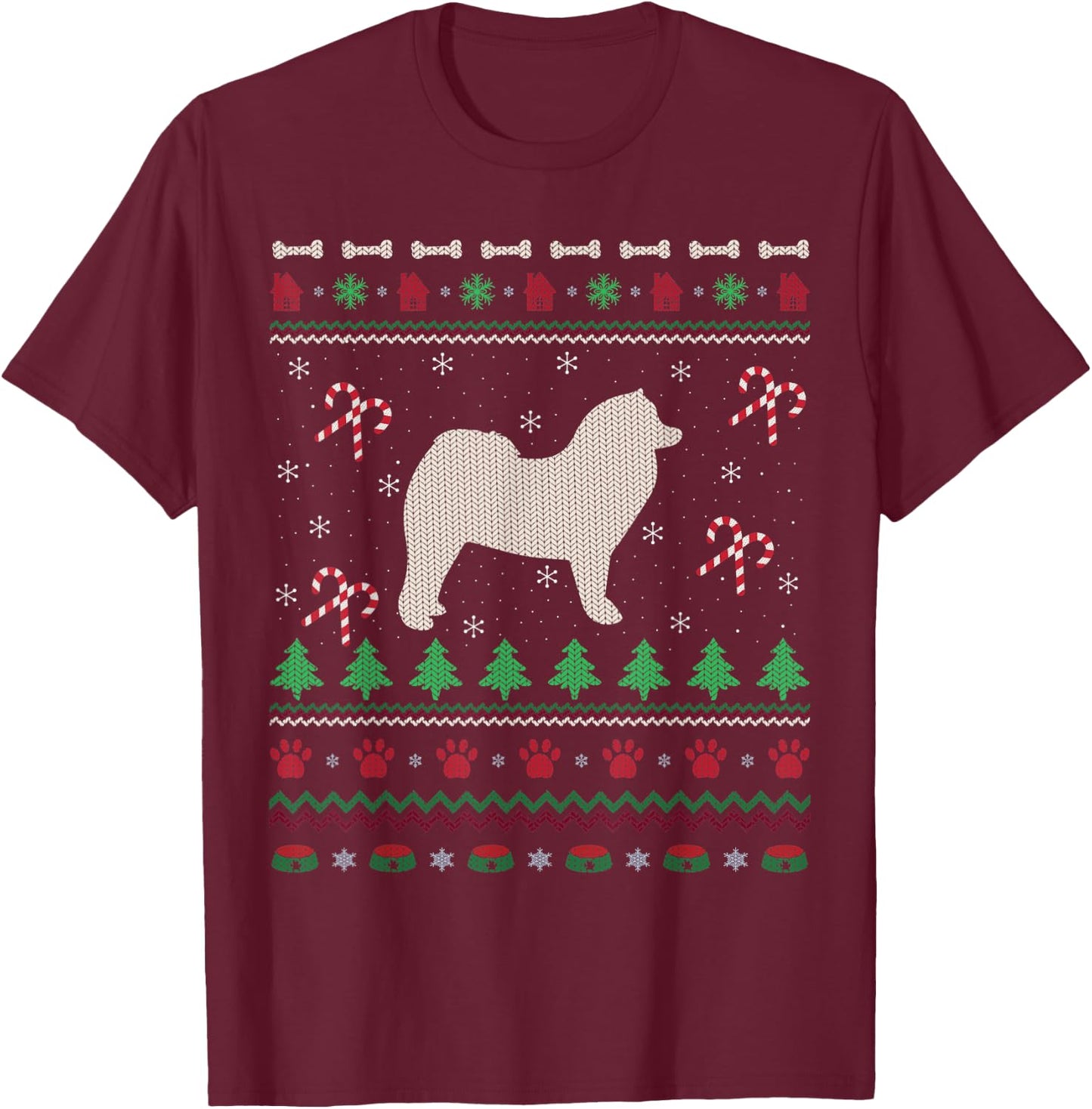 Samoyed Xmas Gift Ugly Samoyed Christmas T-Shirt - T-Shirt | Maroon