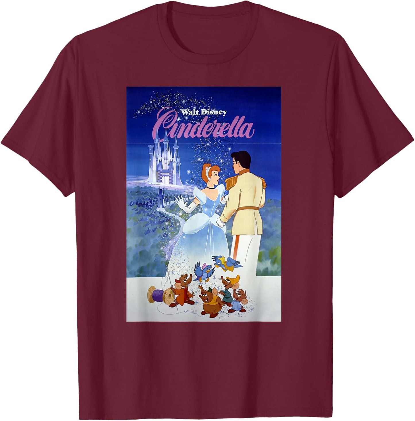 Disney Cinderella Classic Vintage Movie Poster T-Shirt - T-Shirt | Maroon