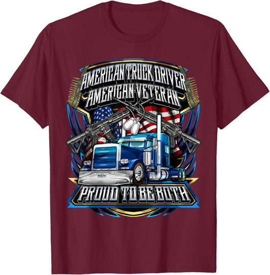 Truck Driver Veteran Trucker T-Shirt - T-Shirt | Maroon