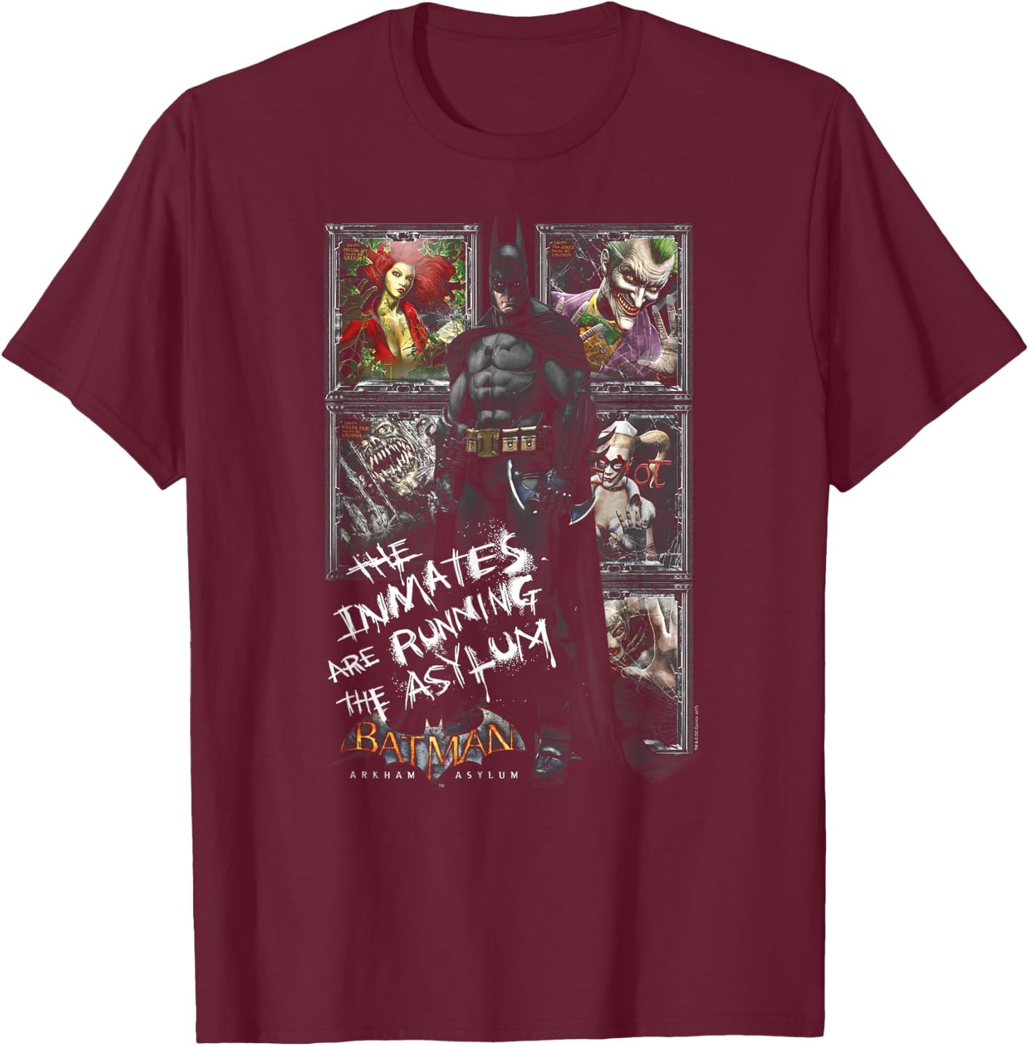 Batman: Arkham Asylum Running the Asylum T-Shirt - T-Shirt | Maroon