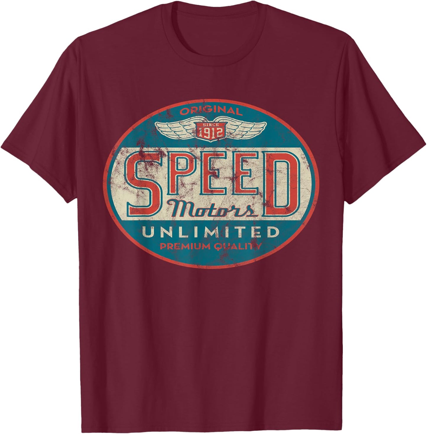 Vintage Speed Motor (Distressed Shirts Women & Men) T-Shirt - T-Shirt | Maroon