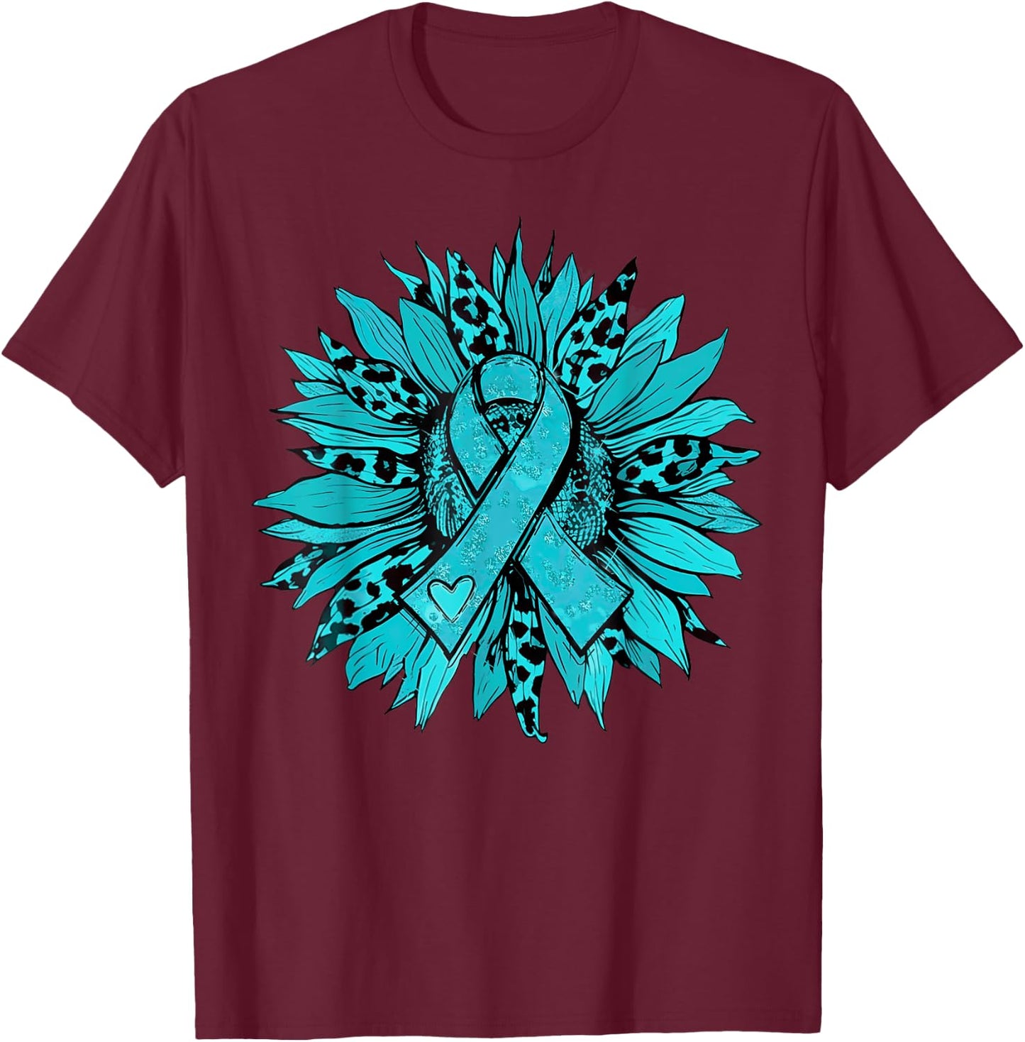 Sunflower Teal Cervical Cancer Awareness Women Girls Warrior T-Shirt - T-Shirt | Maroon