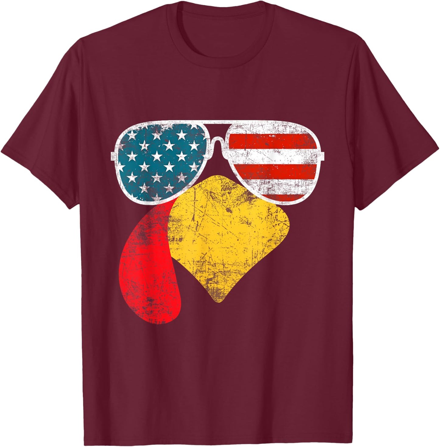 Family Thanksgiving 2025 Outfit Turkey Face Thanksgiving Matching for Kids, Women, Men - Brown, Short Sleeve, Classic Fit, U-Neck, Graphic, Pull On, 1 Count T-Shirt - T-Shirt | Maroon