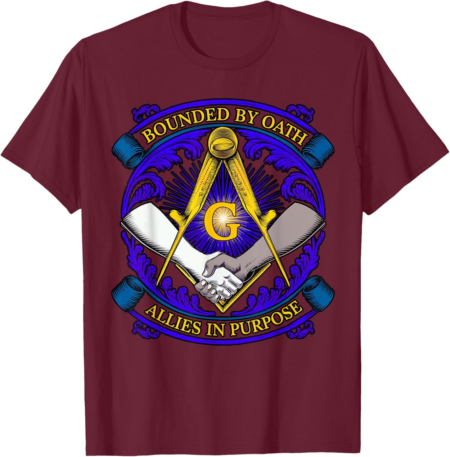 Masonic symbol with "Allies in Purpose" oath, freemason S&C T-Shirt - T-Shirt | Maroon