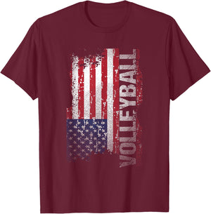 USA Flag Volleyball Kids Men T-Shirt - T-Shirt | Maroon