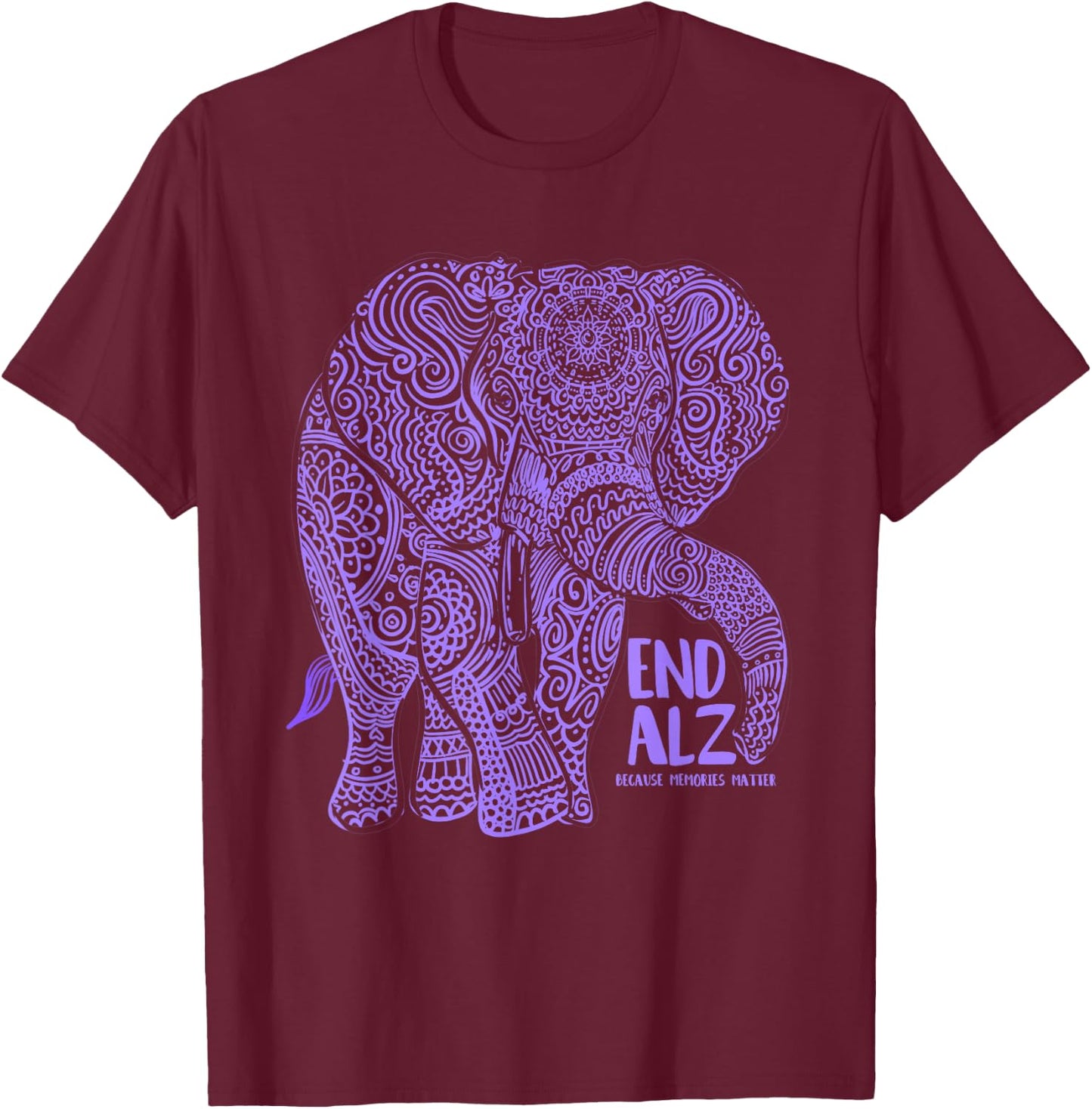 Purple Elephant Alzheimer Awareness Apparel & Gifts, END ALZ Small T-Shirt - T-Shirt | Maroon
