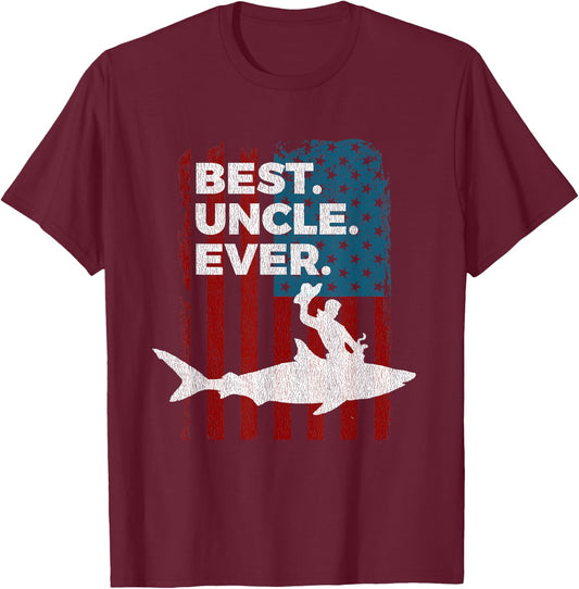 Best Uncle Ever Riding a Shark Shirt T-Shirt - T-Shirt | Maroon