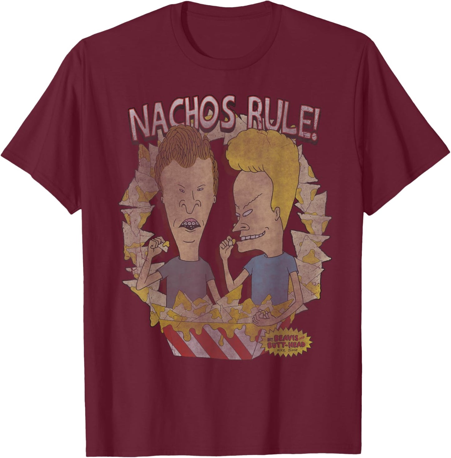 Beavis and Butt-Head Nachos Rule Chip Frame T-Shirt - T-Shirt | Maroon
