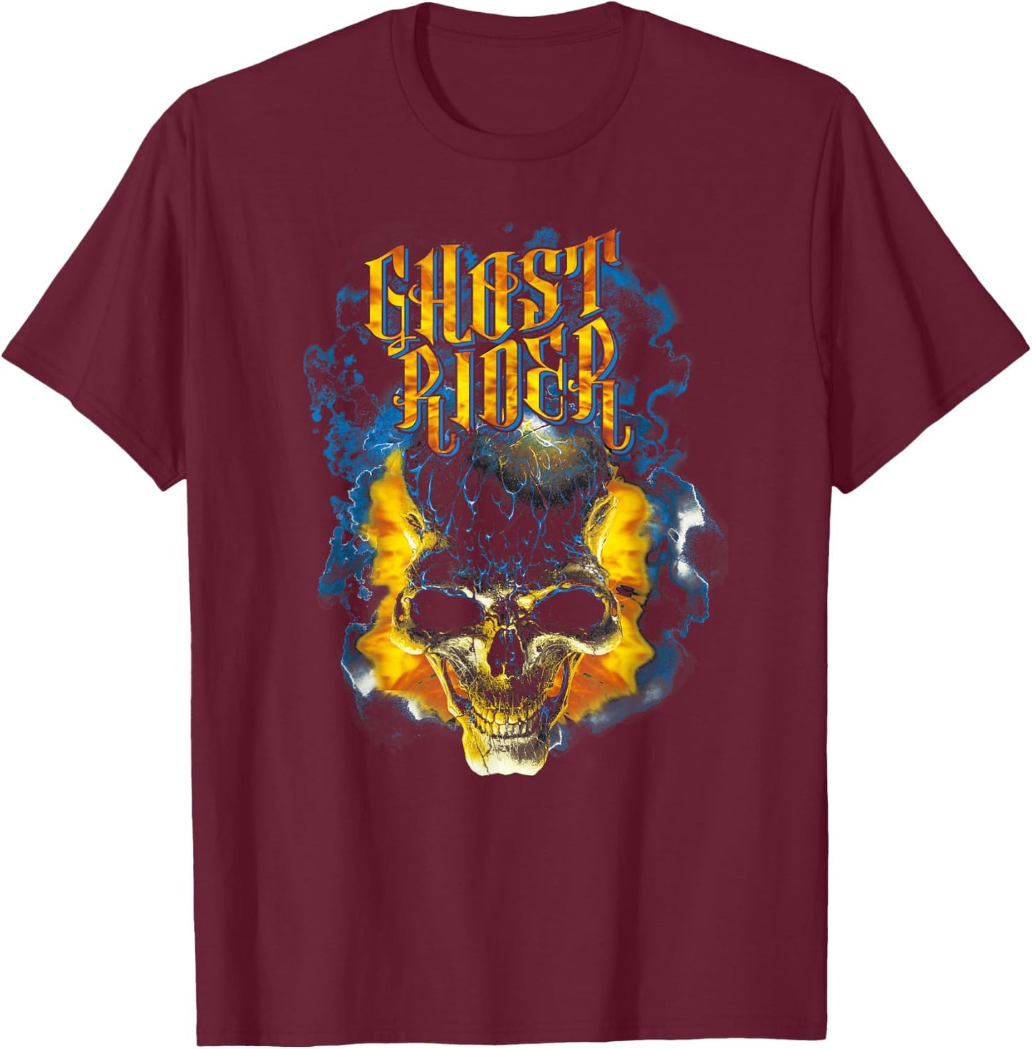 Marvel Ghost Rider Skull Urban Street Flames Graphic T-Shirt - T-Shirt | Maroon