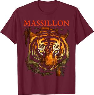 Massillon, Sports, Football, Baseball, Basketball. Tigers T-Shirt - T-Shirt | Maroon
