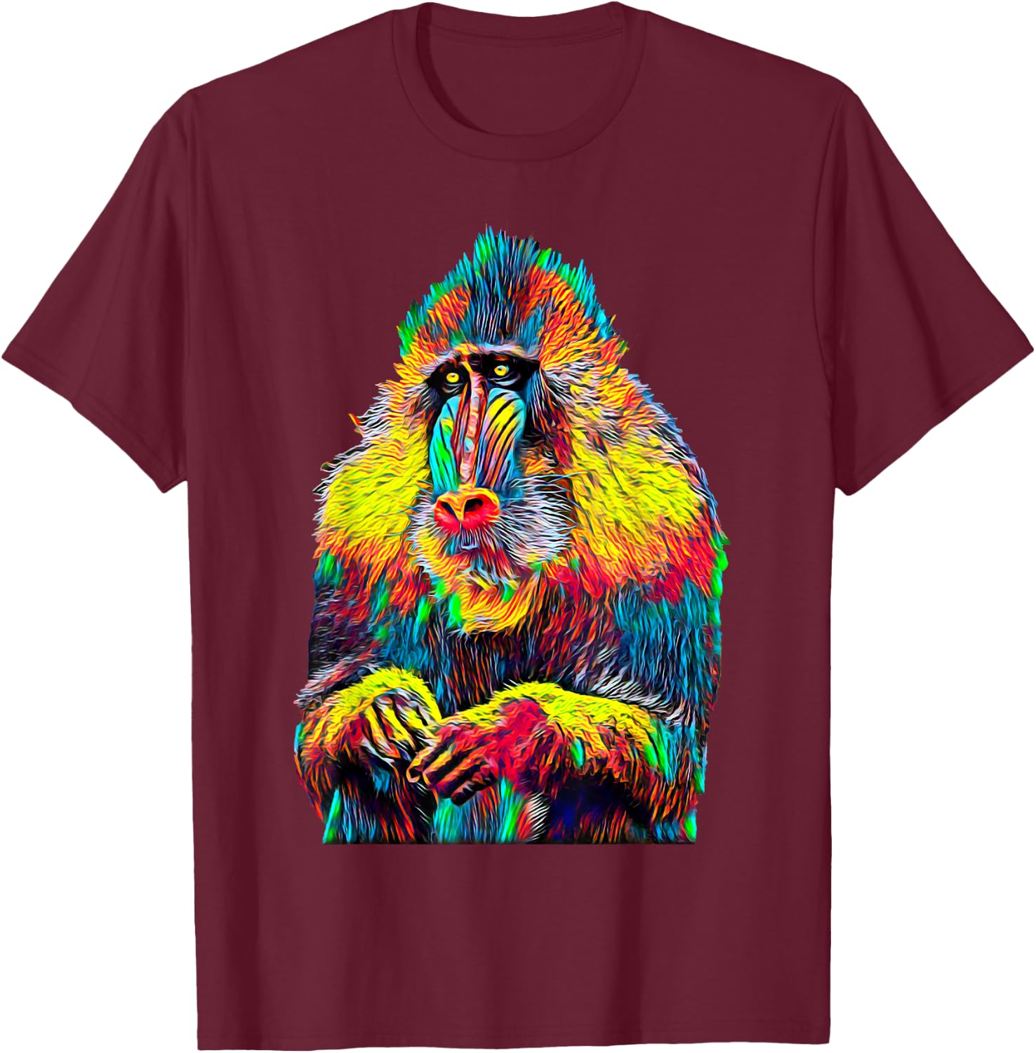 Mandrill Monkey T-Shirt - T-Shirt | Maroon