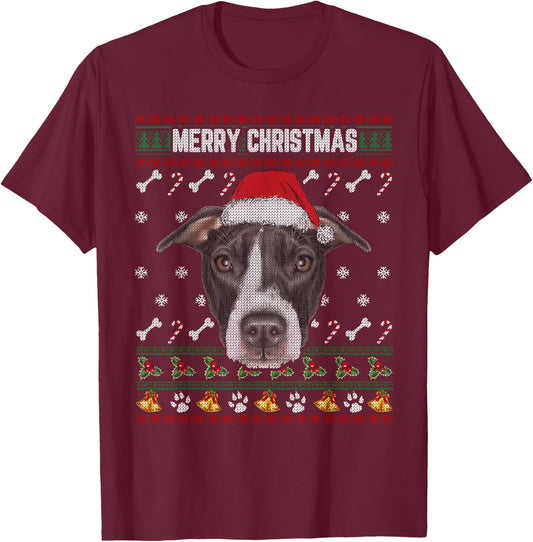 Merry Christmas T Shirt Pit Bull Lovers Ugly Xmas Sweater T-Shirt - T-Shirt | Maroon