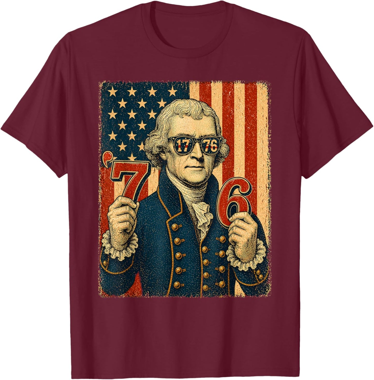 4th of July Thomas Jefferson USA Flag 7 6 Meme Men Women T-Shirt - T-Shirt | Maroon