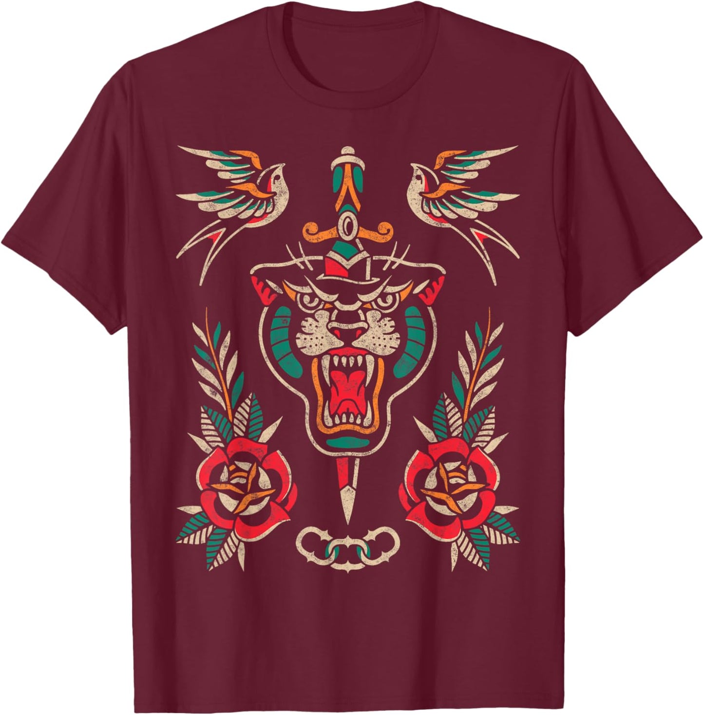Vintage American Traditional Old School Tattoos Ink Artist T-Shirt - T-Shirt | Maroon