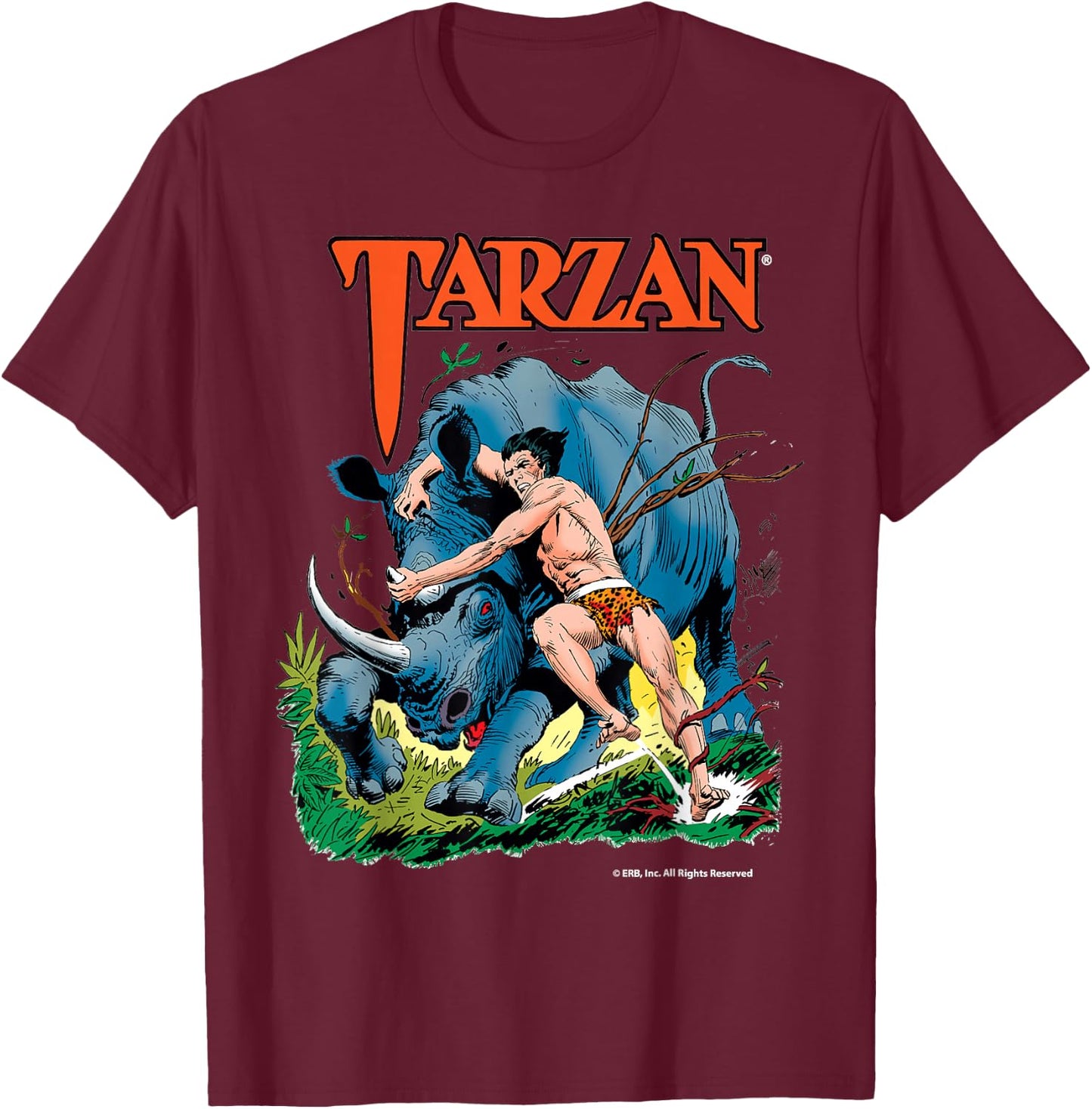 Edgar Rice Burroughs, Inc. Tarzan Adult Black Modern Classic Cartoon T-Shirt - T-Shirt | Maroon