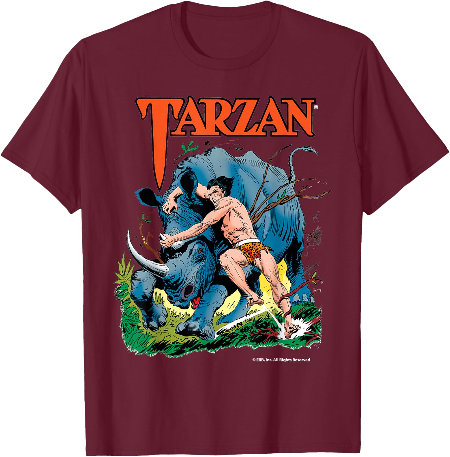 Edgar Rice Burroughs, Inc. Tarzan Adult Black Modern Classic Cartoon T-Shirt - T-Shirt | Maroon