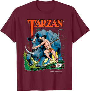 Edgar Rice Burroughs, Inc. Tarzan Adult Black Modern Classic Cartoon T-Shirt - T-Shirt | Maroon