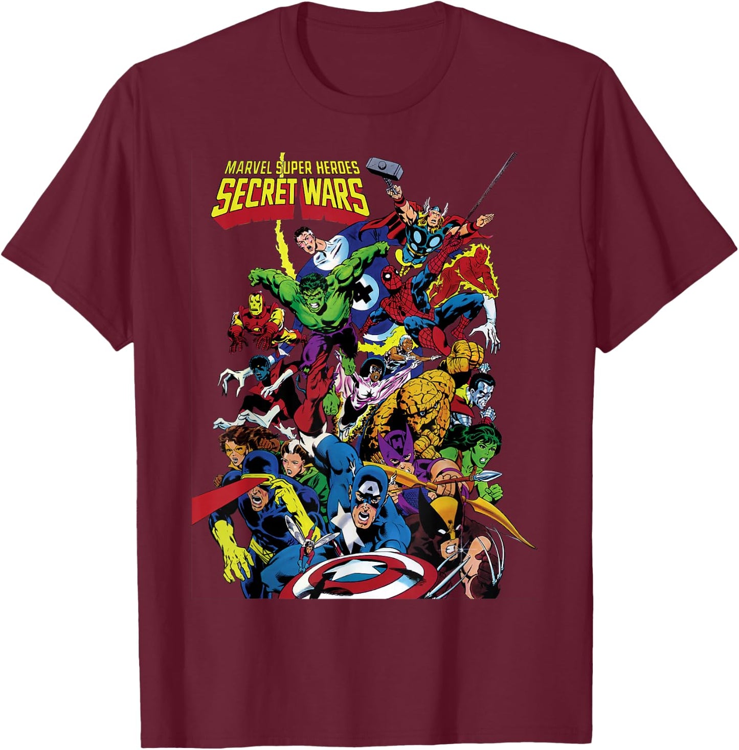 Marvel Exclusive Secret Wars Franchise Hero Collage T-Shirt - T-Shirt | Maroon