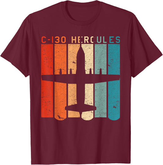 C-130 Hercules Aeroplane Retro Vintage Style Aviation Design T-Shirt - T-Shirt | Maroon