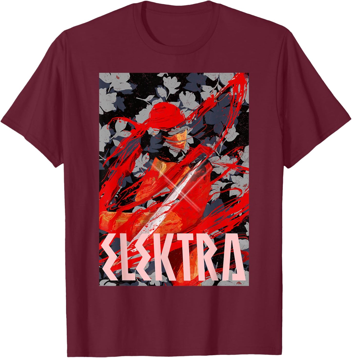 Marvel Elektra The Secret Floral Assassin Graphic T-Shirt - T-Shirt | Maroon