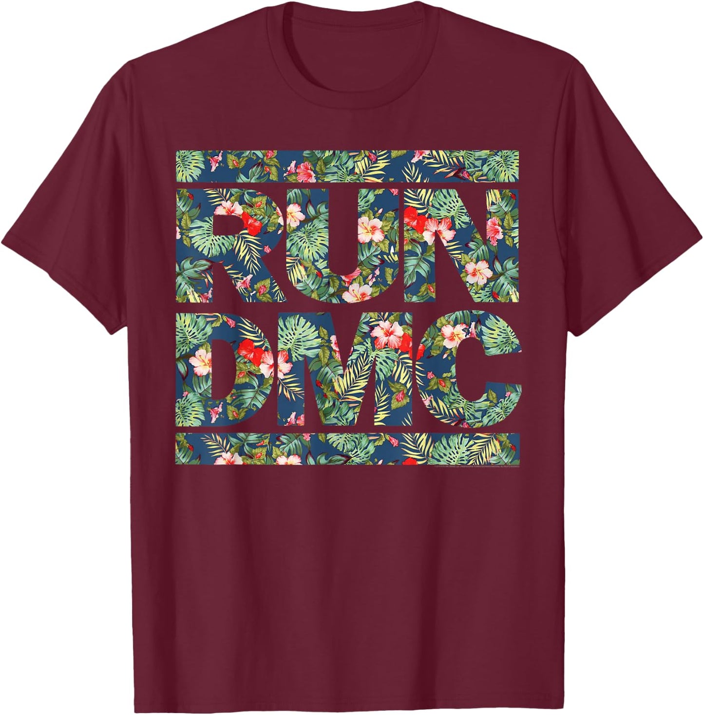 Run DMC Official Floral Blue Logo T-Shirt - T-Shirt | Maroon
