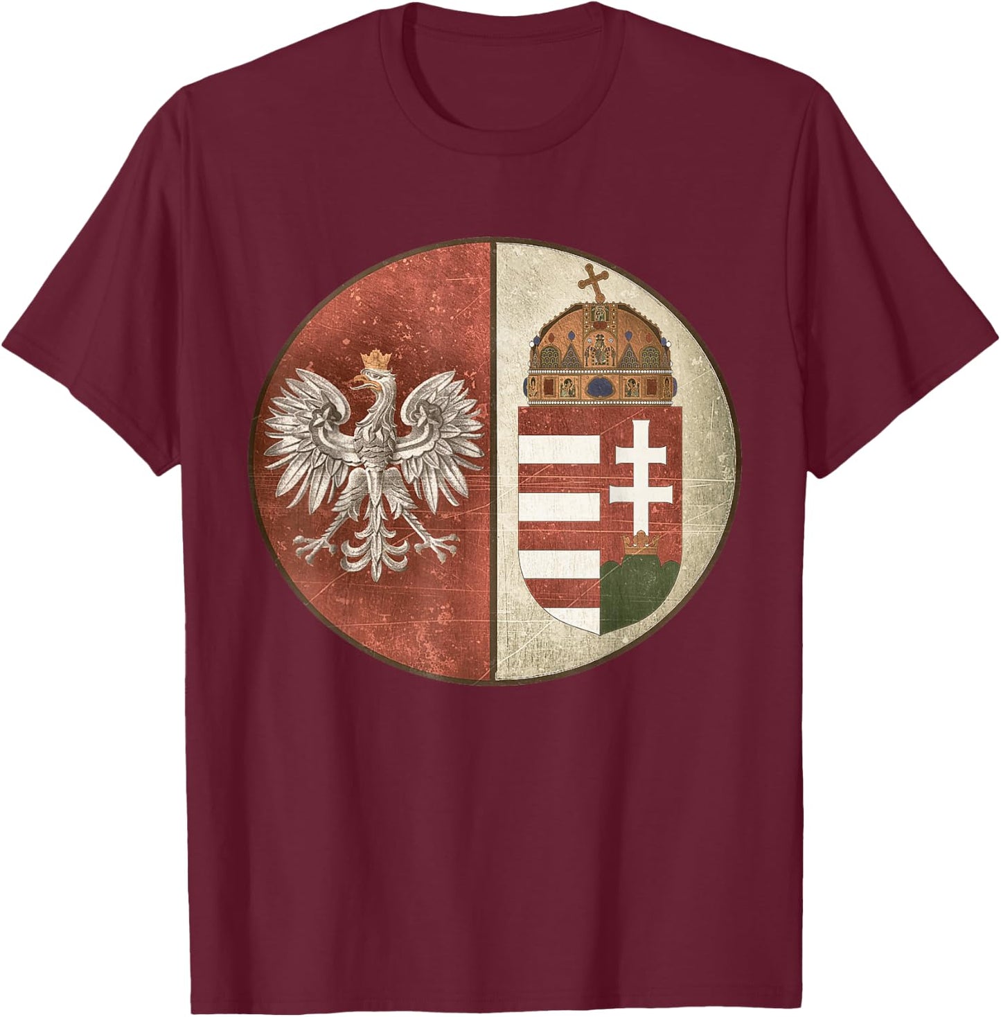 Poland Hungary Heritage Vintage-look Polska Hungarian T-Shirt - T-Shirt | Maroon