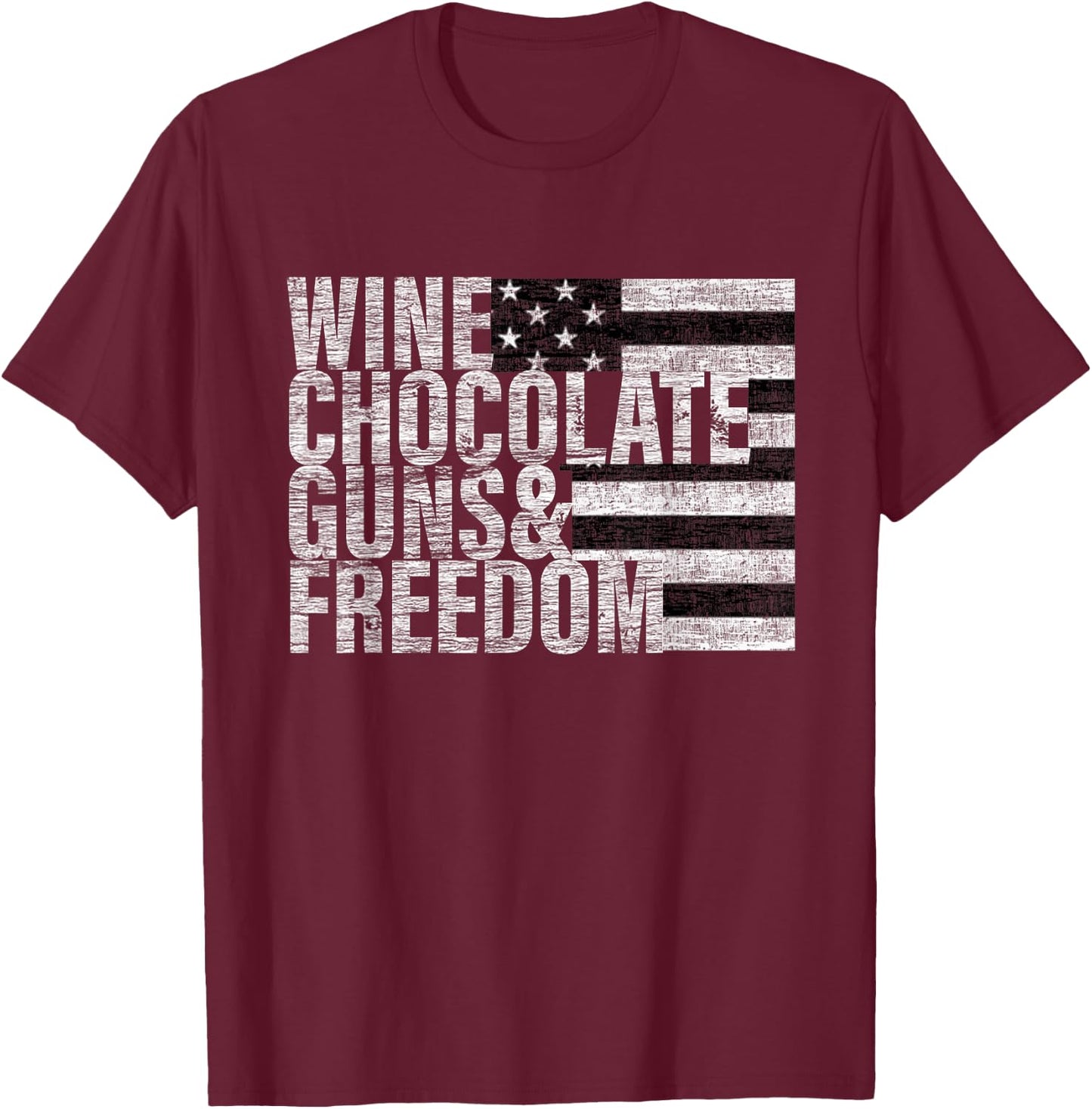 Wine Chocolate Guns & Freedom Women's Flag T-Shirt - T-Shirt | Maroon
