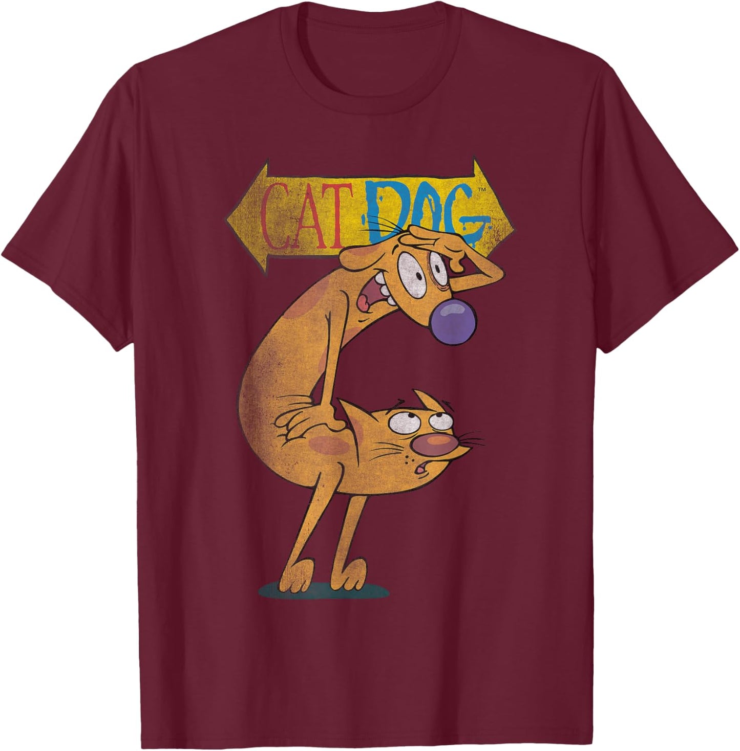 Nickelodeon Classic Nickelodeon CatDog Character Logo T Shirt, Black, Small US T-Shirt - T-Shirt | Maroon