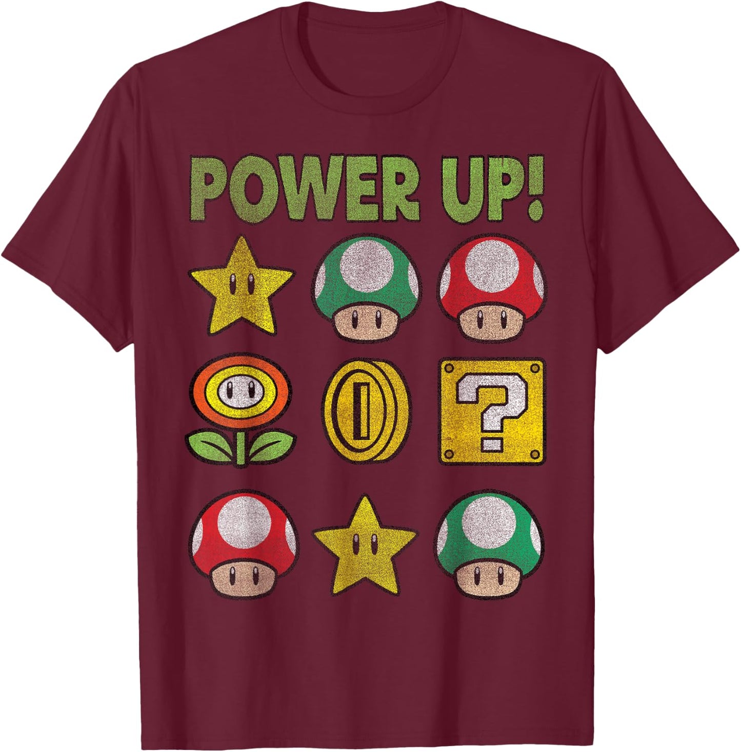 Super Mario Power Up Items Vintage Graphic T-Shirt - T-Shirt | Maroon