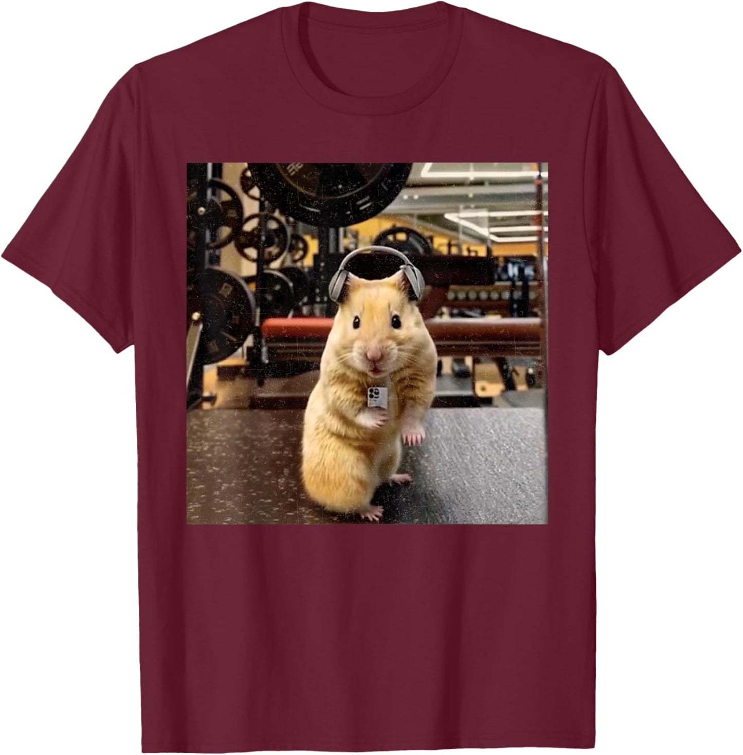 Funny Hamster Selfie Hamster Gym Meme Deadlift Training T-Shirt - T-Shirt | Maroon