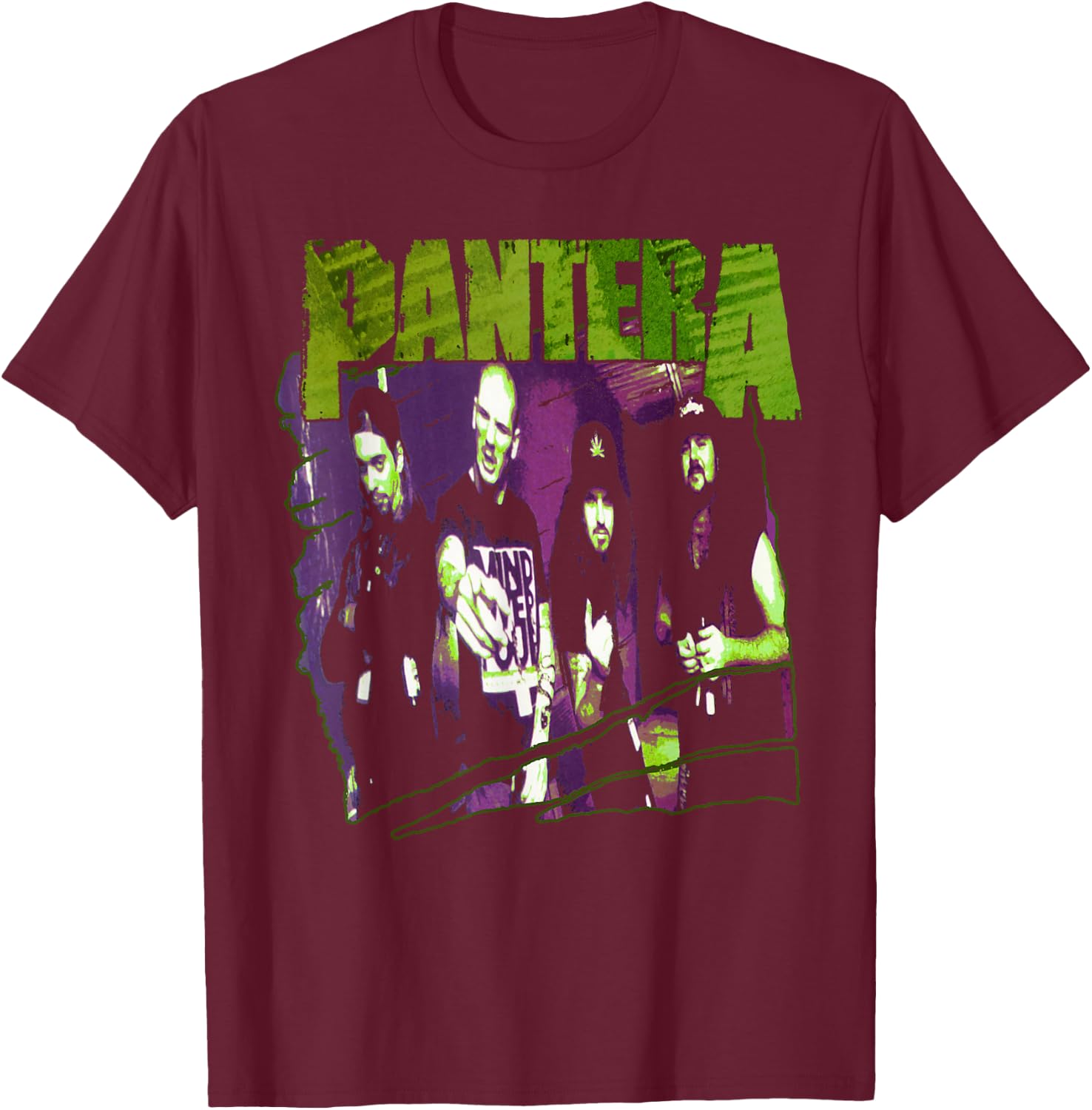 Pantera Official Vintage Group Sketch T-Shirt - T-Shirt | Maroon