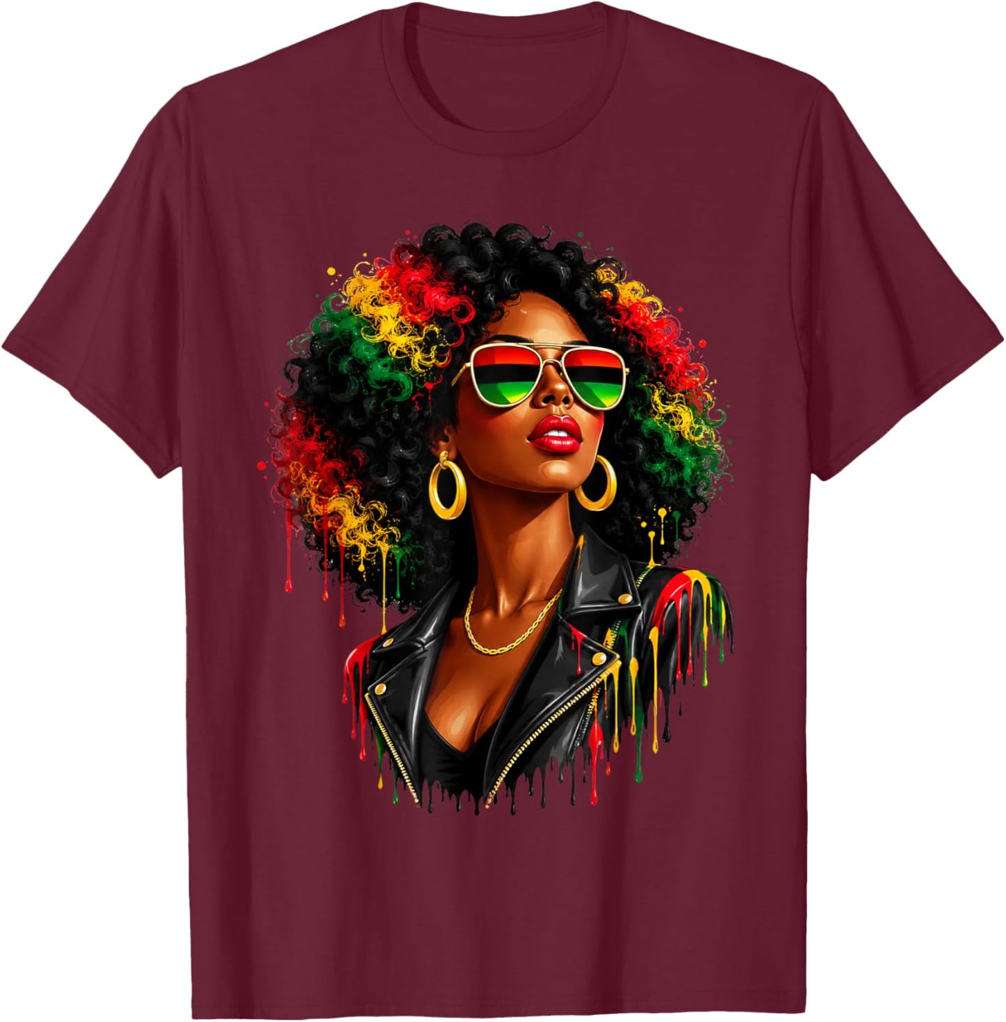 Juneteenth Black Queen Afro African Melanin Drip Freedom T-Shirt - T-Shirt | Maroon