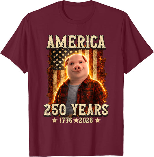 John Pork America 250 Years 250th Anniversary Brainrot Memes T-Shirt - T-Shirt | Maroon