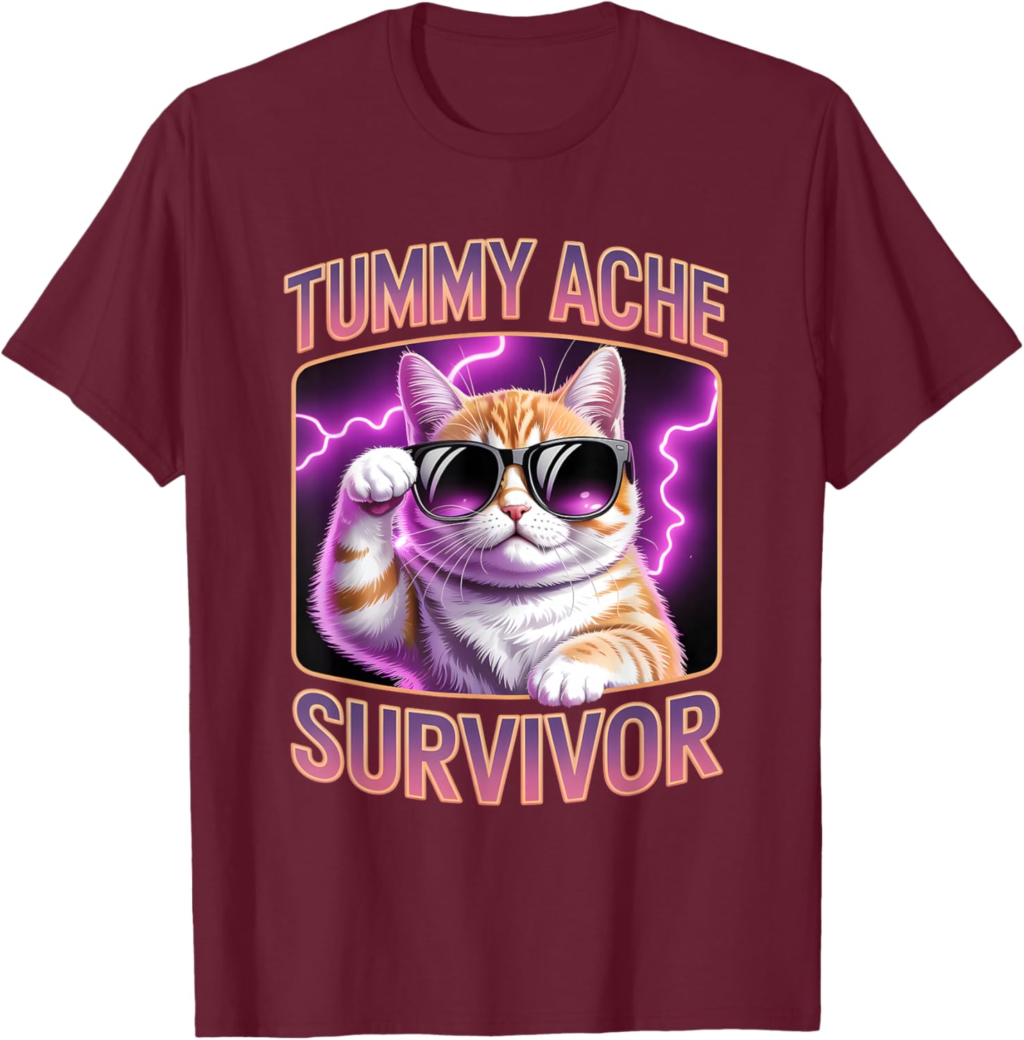 Funny Cat Meme Tummy Ache Survivor Shirt T-Shirt - T-Shirt | Maroon