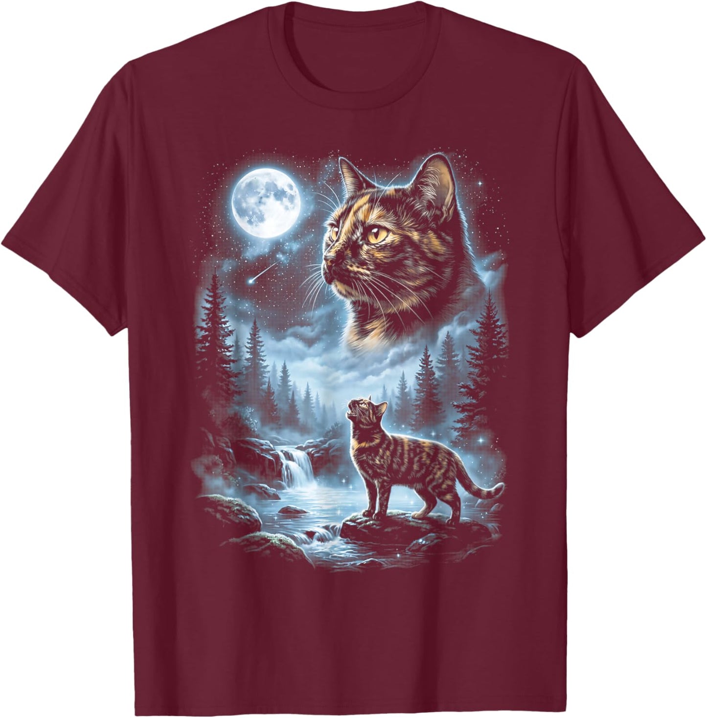 Tortoiseshell Cat Howling At The Moon 90s Retro Vintage T-Shirt - T-Shirt | Maroon