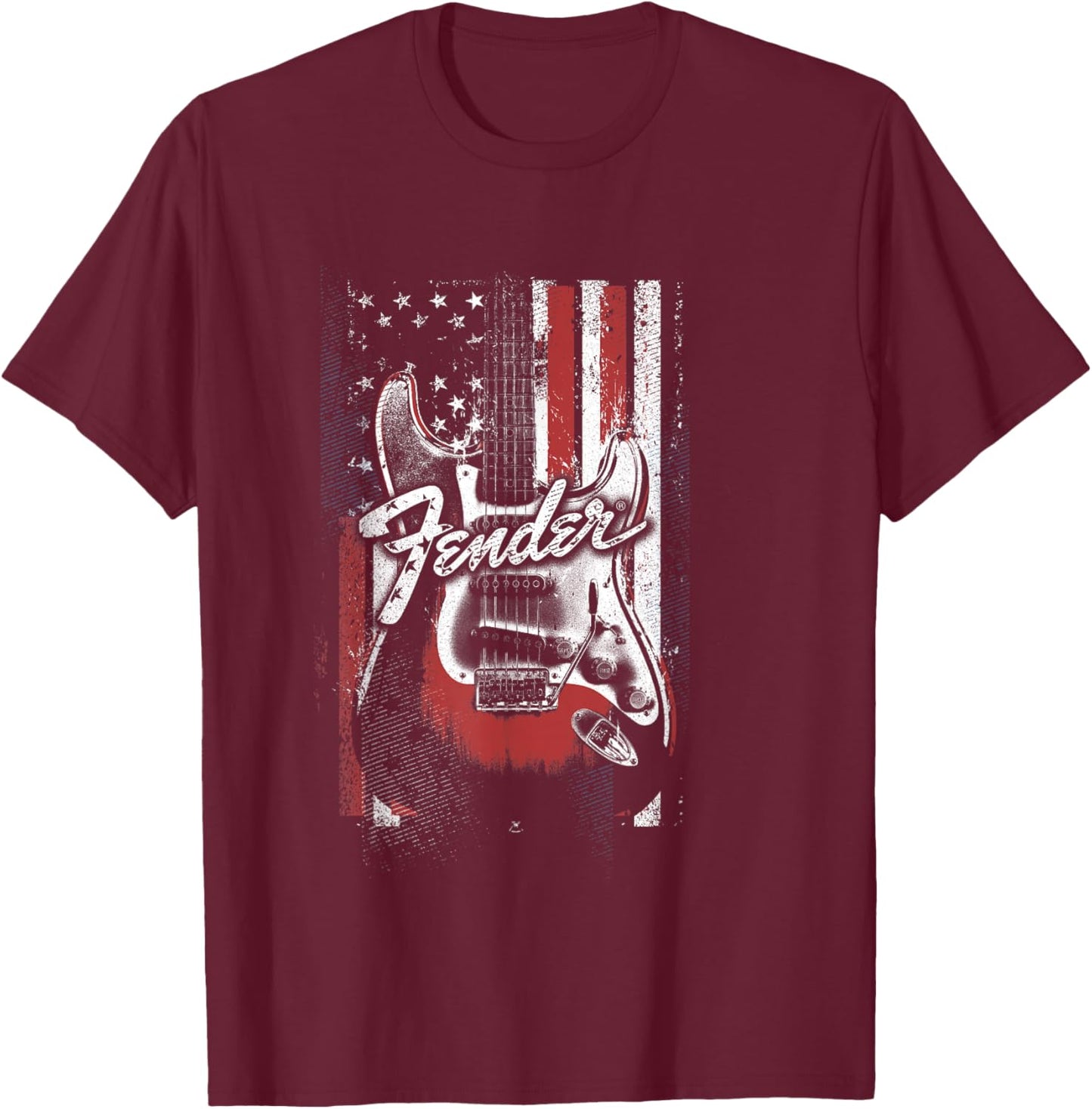 Fender 4th Of July Red White & Rock Vintage Poster T-Shirt - T-Shirt | Maroon