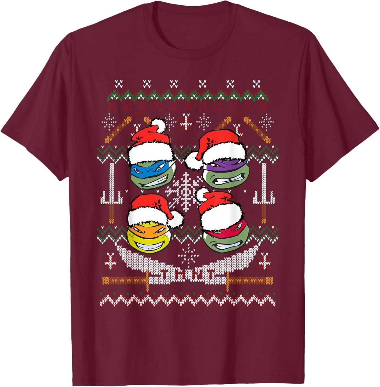 Teenage Mutant Ninja Turtles Christmas Sweater T-Shirt - T-Shirt | Maroon