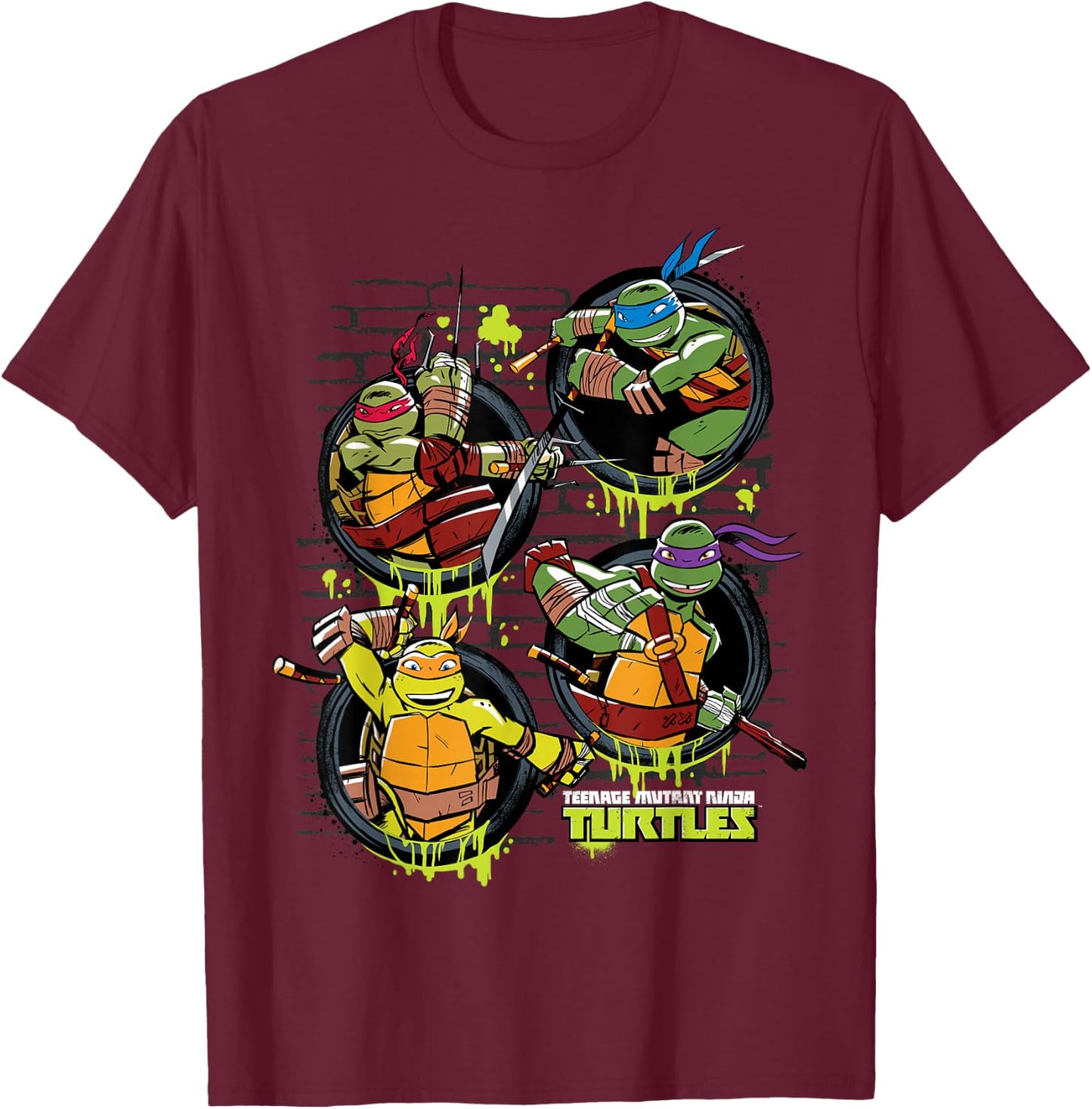 Teenage Mutant Ninja Turtles Multiple Sewer Holes T-Shirt - T-Shirt | Maroon