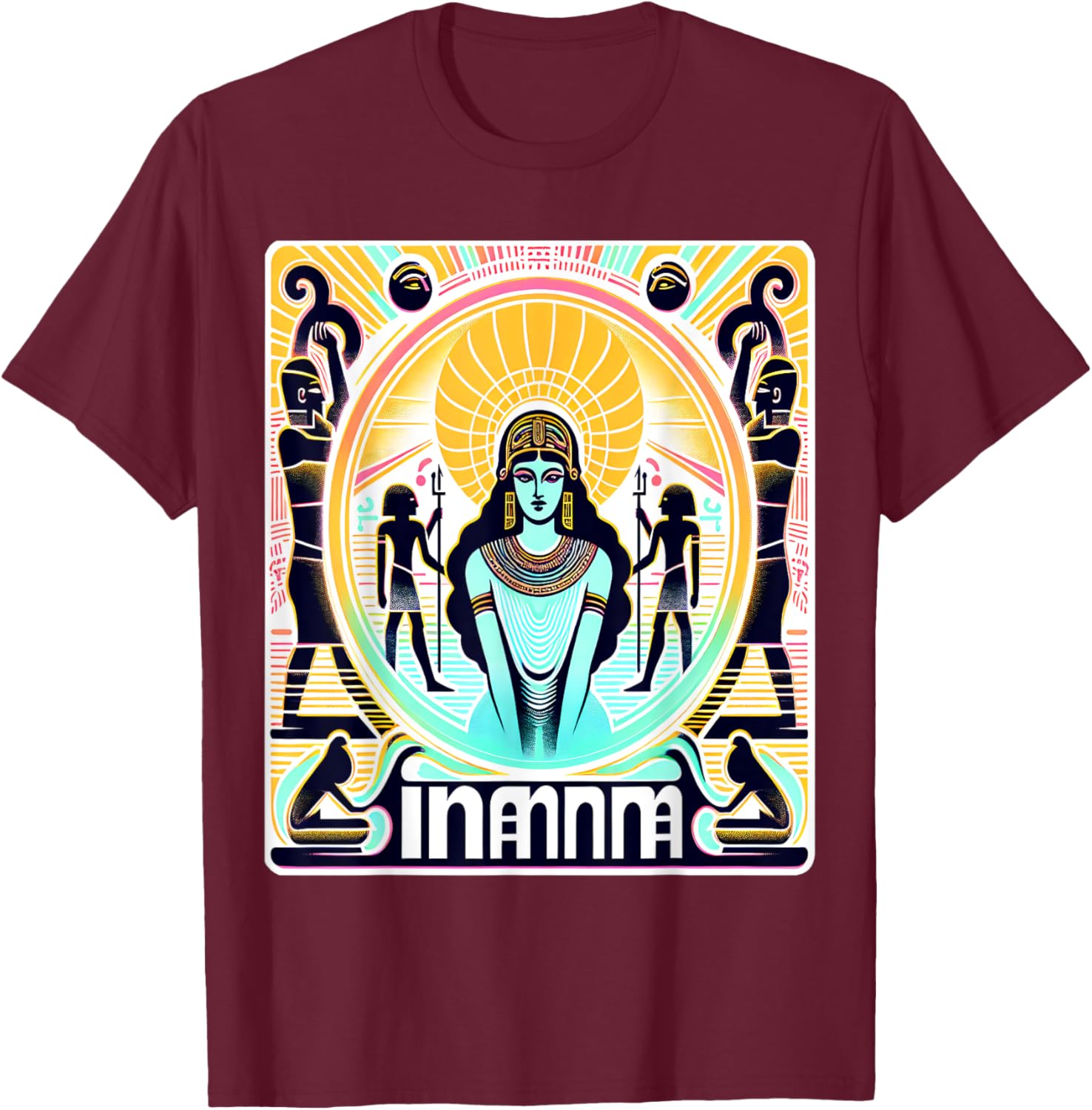 Inanna Sumerian Deity Mythology -Adults Black Small Ancient Mythology Themed Graphic Retro Unique Ancient Sumerian Mythology Theme T-Shirt - T-Shirt | Maroon