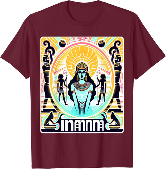 Inanna Sumerian Deity Mythology -Adults Black Small Ancient Mythology Themed Graphic Retro Unique Ancient Sumerian Mythology Theme T-Shirt - T-Shirt | Maroon