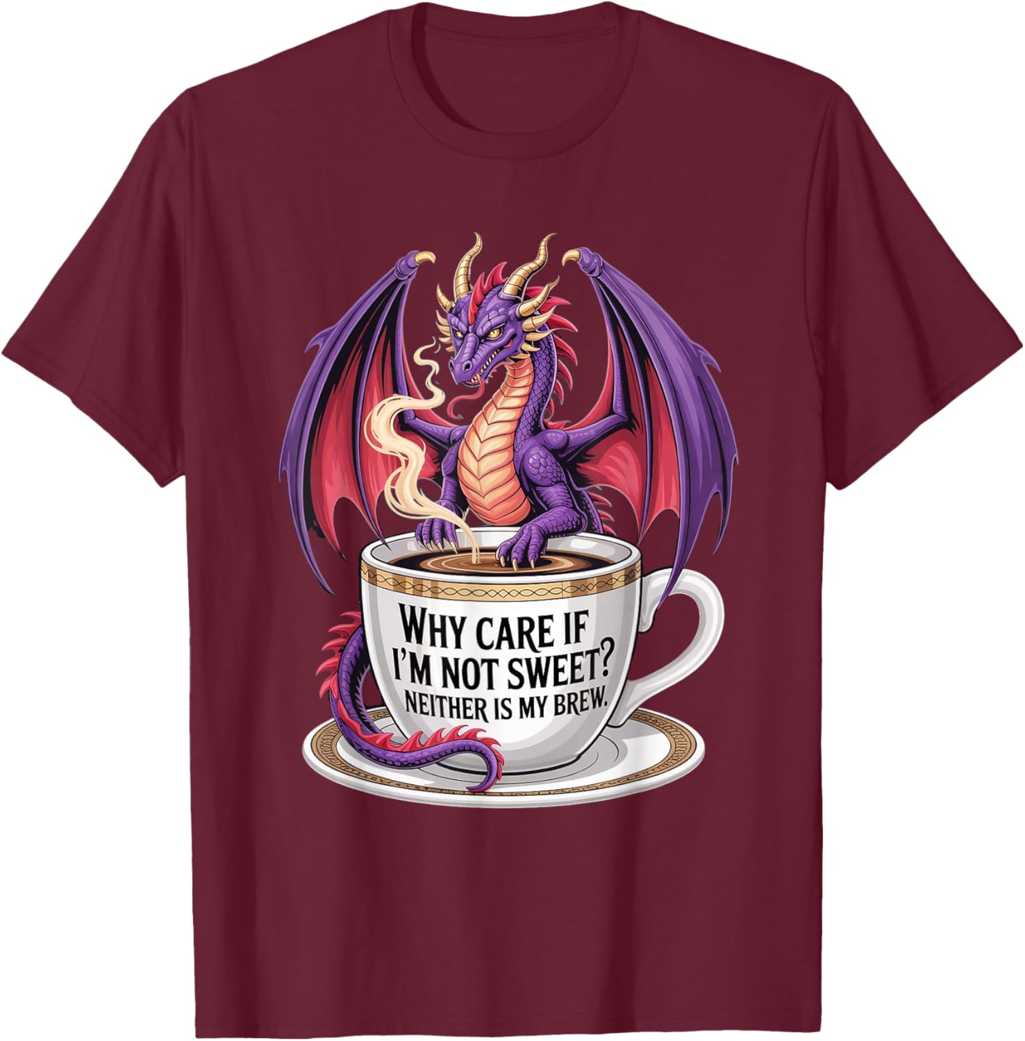 Sarcastic Dragon Coffee Fantasy Humor Brew Society T-Shirt - T-Shirt | Maroon