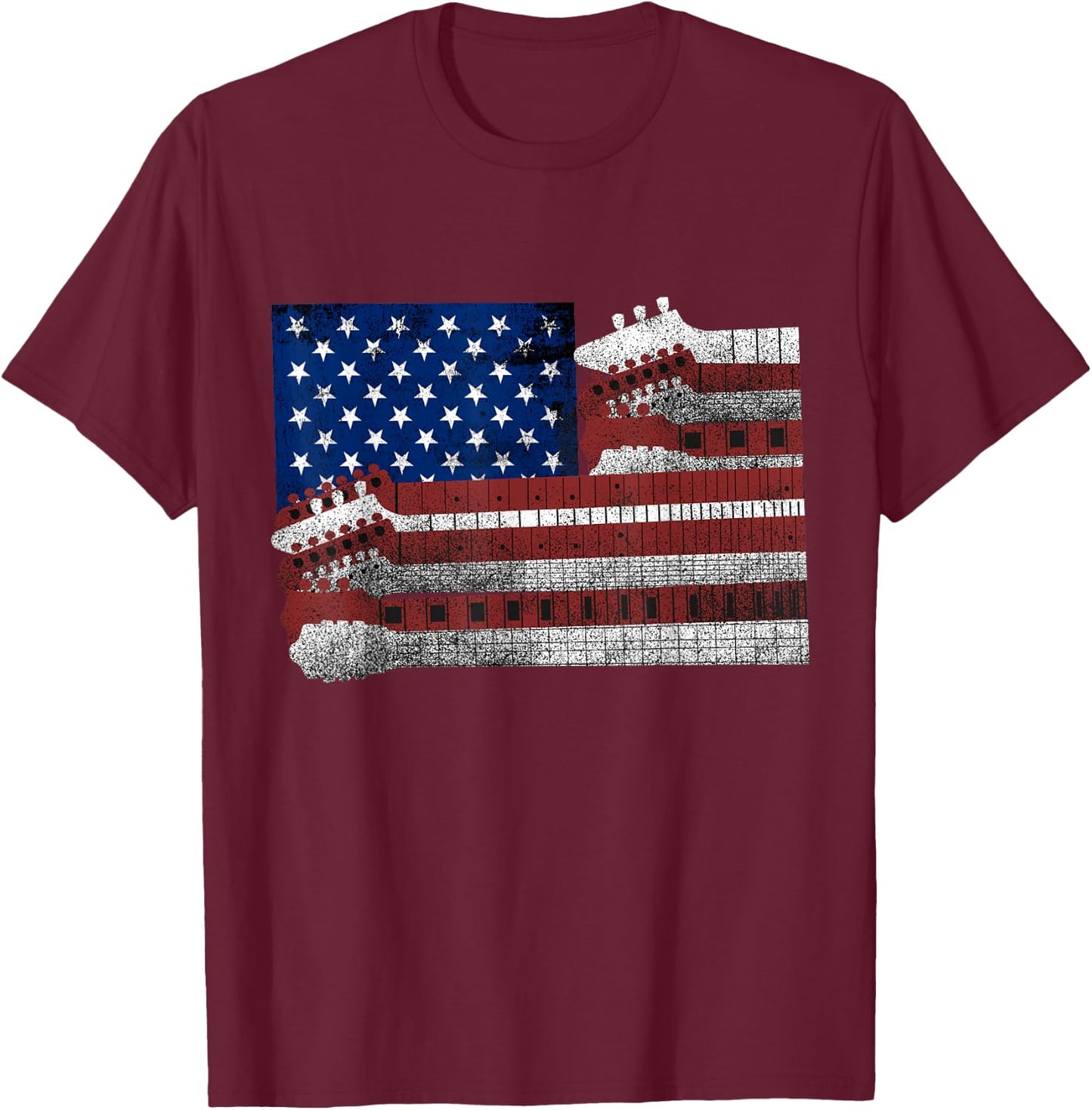 Guitar - US Flag Lovers - USA Patriotic Guitarist Women Kids Men T-Shirt - T-Shirt | Maroon