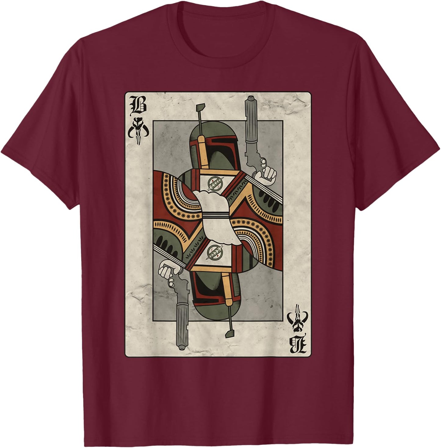 Star Wars Boba Fett Bounty Hunter Playing Card T-Shirt - T-Shirt | Maroon