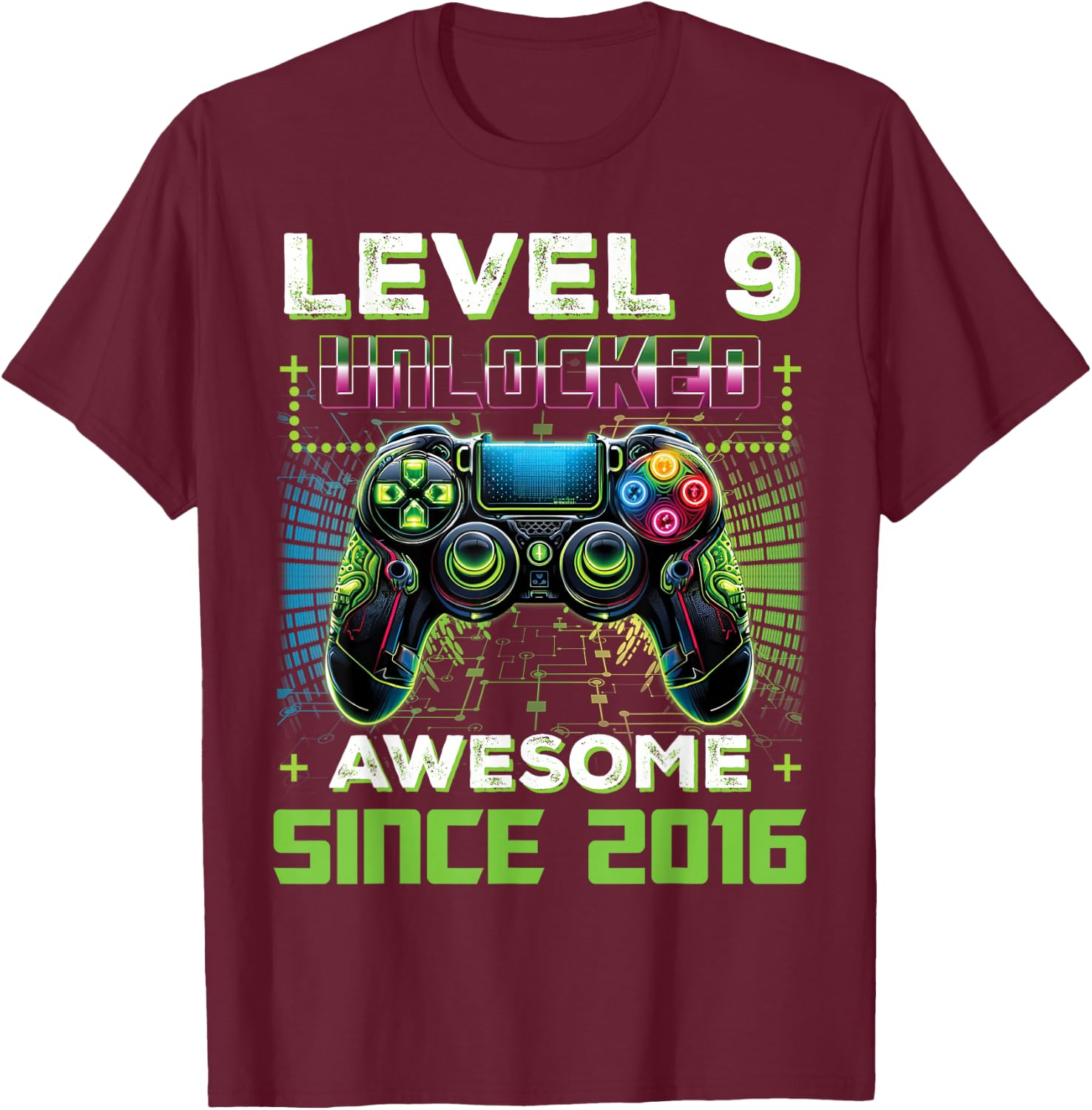 Level 9 Unlocked Video Game 9th Birthday Gamer Boys Son T-Shirt - T-Shirt | Maroon
