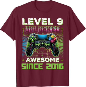Level 9 Unlocked Video Game 9th Birthday Gamer Boys Son T-Shirt - T-Shirt | Maroon