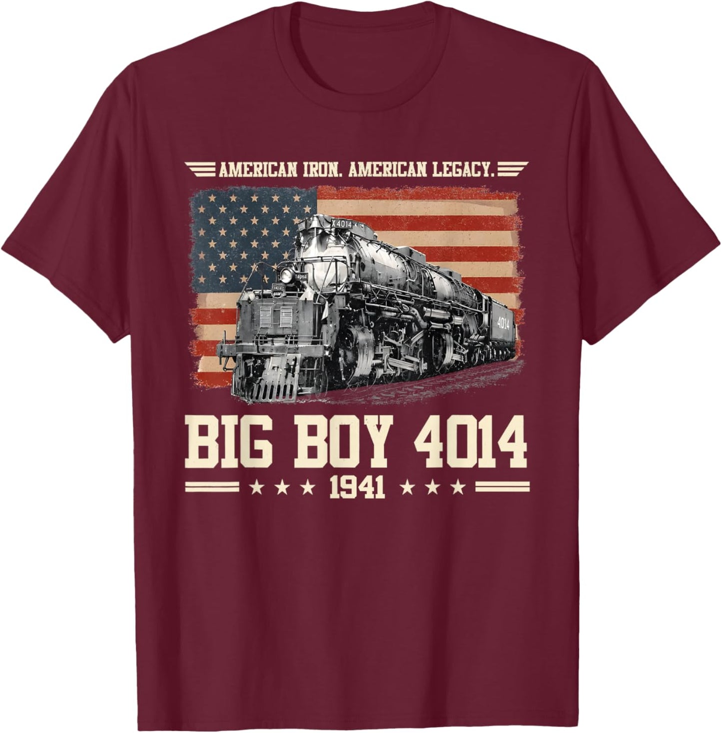 Big Boy 4014 Train USA 250th Anniversary Patriotic American T-Shirt - T-Shirt | Maroon