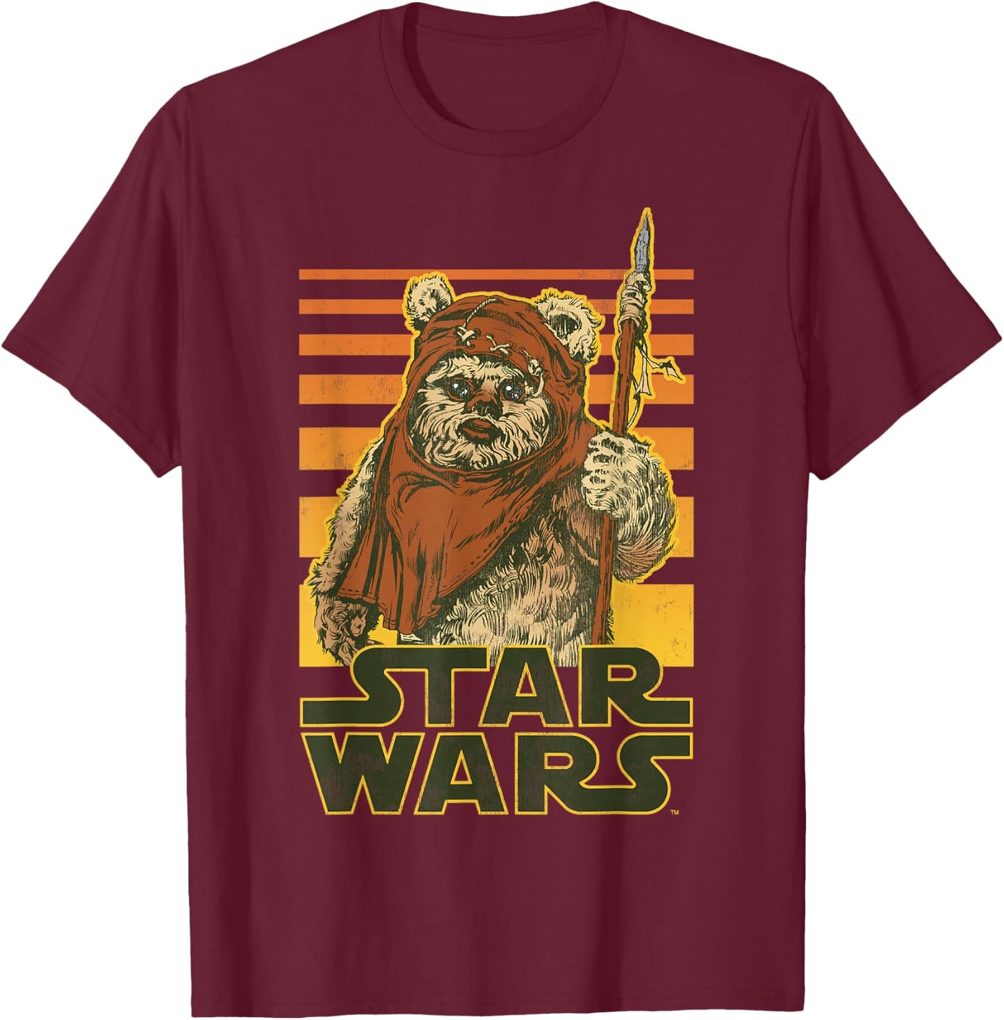 Star Wars Wicket Retro Ewok Sunset Halftone Graphic T-Shirt - T-Shirt | Maroon