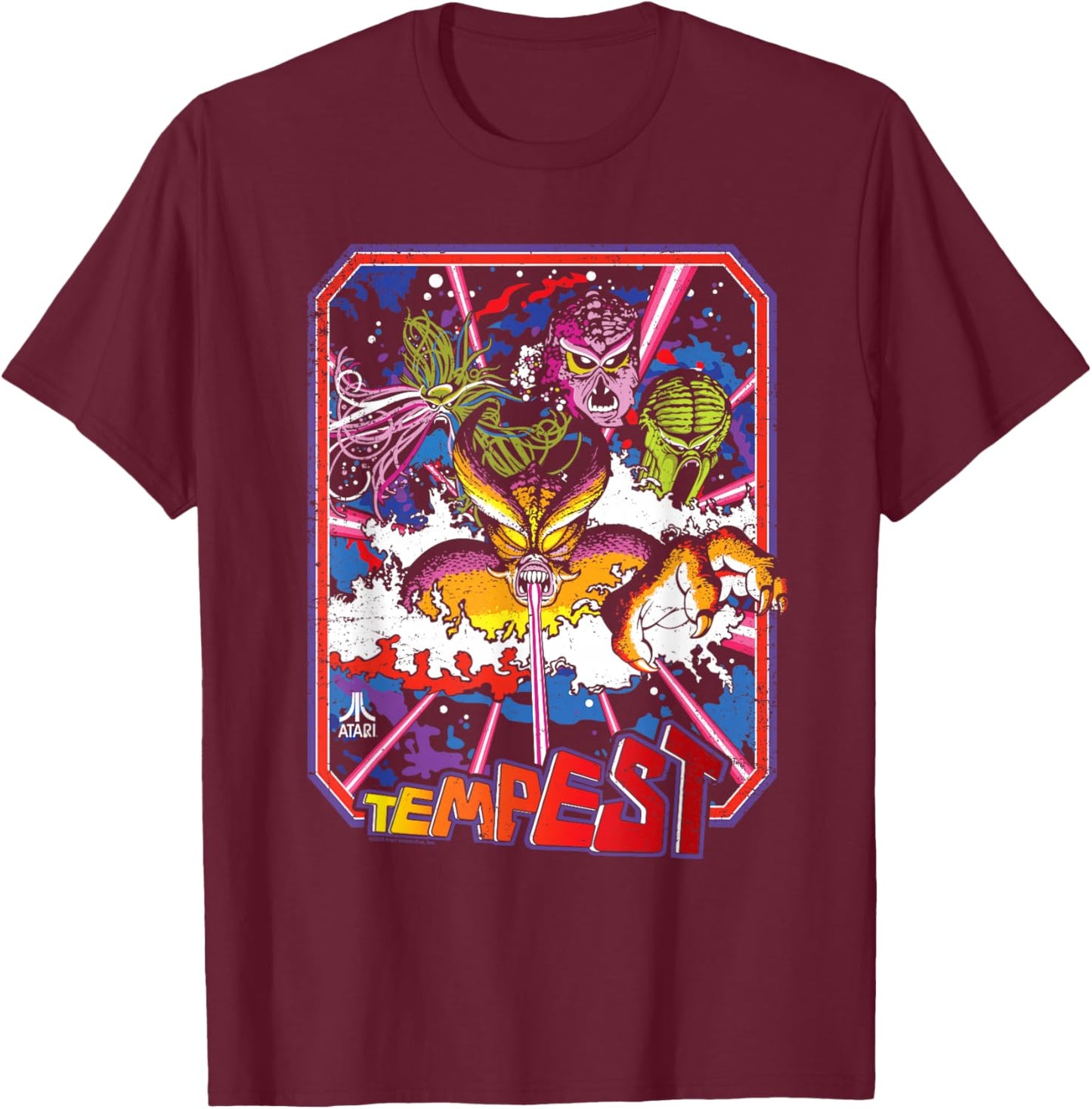 Atari Tempest Neon Cover Art Retro 80's Video Game T-Shirt - T-Shirt | Maroon