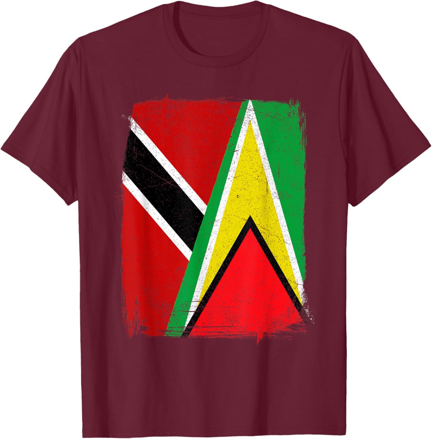 Trinidadian Guyanese Flag Guyana Trinidad Tobago T-Shirt - T-Shirt | Maroon