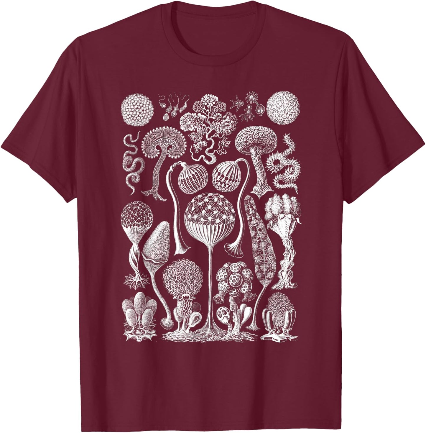 Vintage Haeckel Mycetozoa Slime Molds T-Shirt - T-Shirt | Maroon